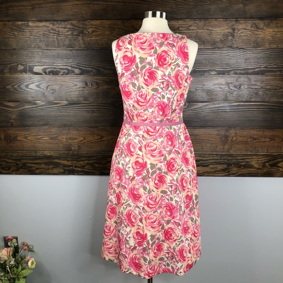 Boden Dress Retro Floral Rose Pink Ribbon Belt - Picture 4 of 7